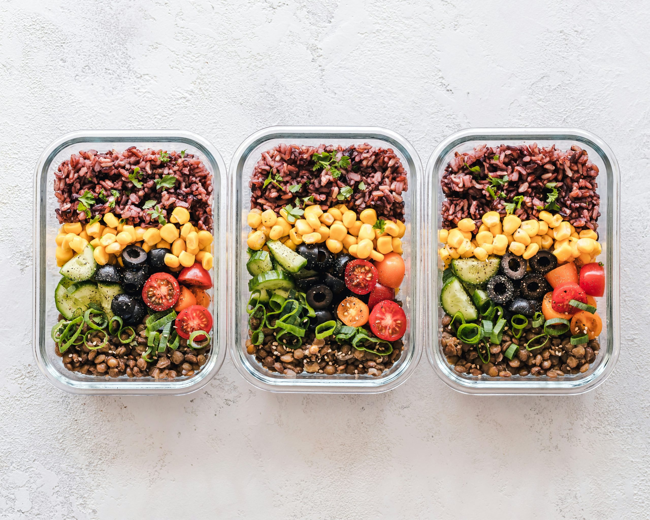 Meal prep containers with plant-based food